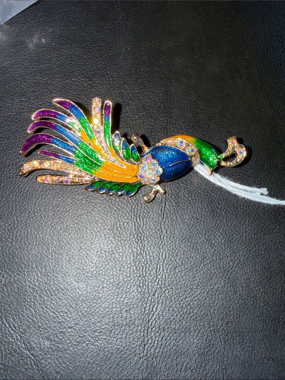 Multicolor Enamel Peacock Brooch Pin - Elegant Sparkling Accent